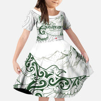 New Zealand Kea Bird Kid Short Sleeve Dress Maori Tattoo and Silver Fern Green Color LT03 KID White - Polynesian Pride
