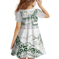 New Zealand Kea Bird Kid Short Sleeve Dress Maori Tattoo and Silver Fern Green Color LT03 - Polynesian Pride