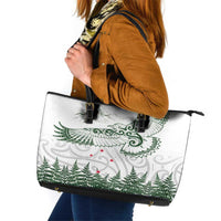 New Zealand Kea Bird Leather Tote Bag Maori Tattoo and Silver Fern Green Color LT03 White - Polynesian Pride