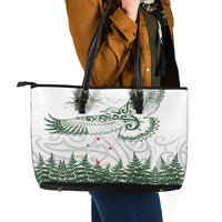 New Zealand Kea Bird Leather Tote Bag Maori Tattoo and Silver Fern Green Color LT03 - Polynesian Pride