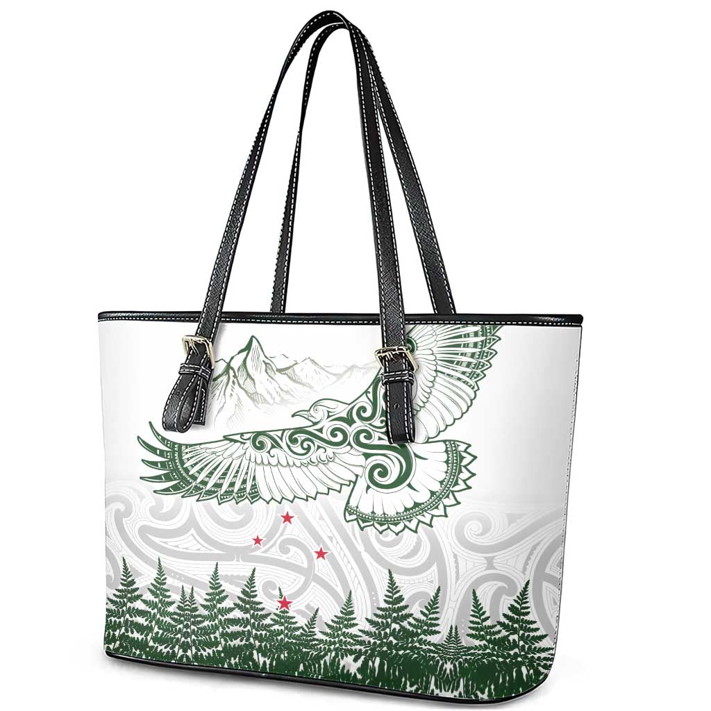 New Zealand Kea Bird Leather Tote Bag Maori Tattoo and Silver Fern Green Color LT03 - Polynesian Pride