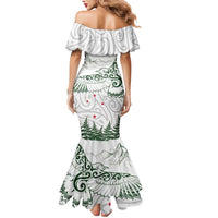 New Zealand Kea Bird Mermaid Dress Maori Tattoo and Silver Fern Green Color LT03 - Polynesian Pride