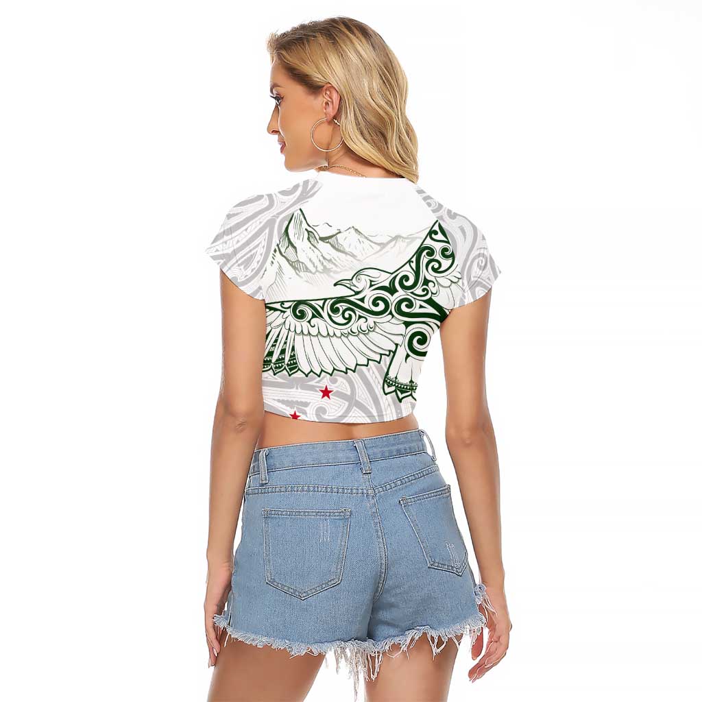 New Zealand Kea Bird Raglan Cropped T Shirt Maori Tattoo and Silver Fern Green Color LT03 - Polynesian Pride