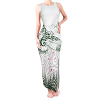 New Zealand Kea Bird Tank Maxi Dress Maori Tattoo and Silver Fern Green Color LT03 Women White - Polynesian Pride