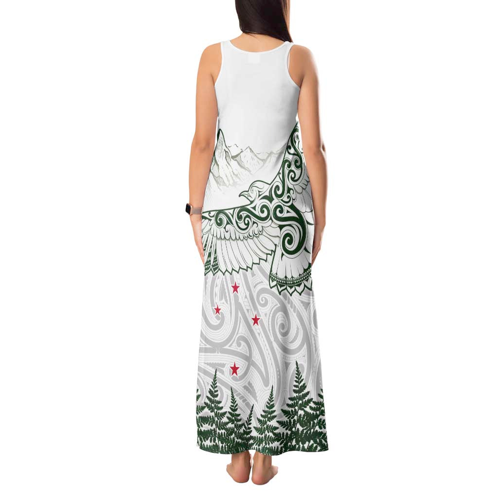 New Zealand Kea Bird Tank Maxi Dress Maori Tattoo and Silver Fern Green Color LT03 - Polynesian Pride