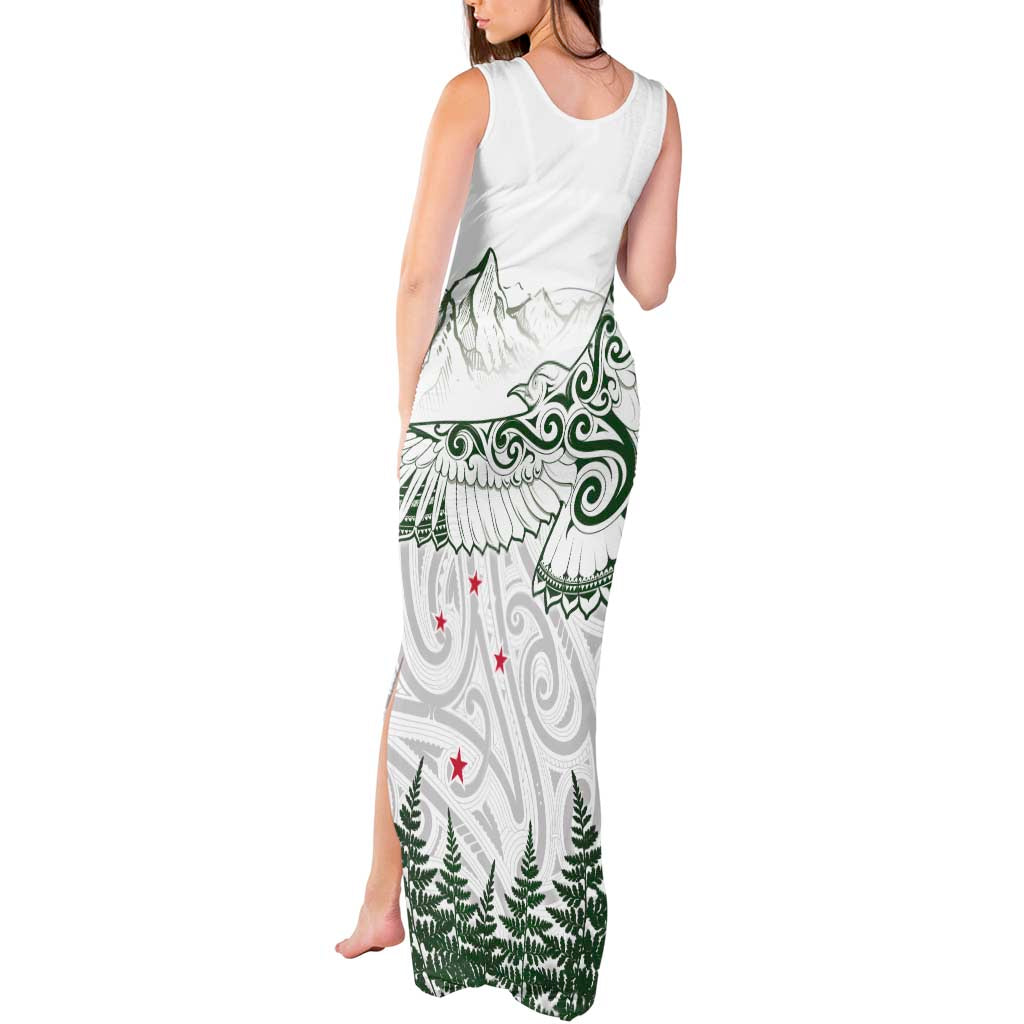 New Zealand Kea Bird Tank Maxi Dress Maori Tattoo and Silver Fern Green Color LT03 - Polynesian Pride