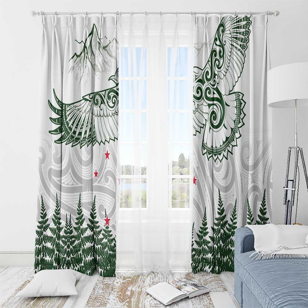 New Zealand Kea Bird Window Curtain Maori Tattoo and Silver Fern Green Color
