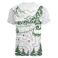 New Zealand Kea Bird Women V-Neck T-Shirt Maori Tattoo and Silver Fern Green Color LT03 - Polynesian Pride