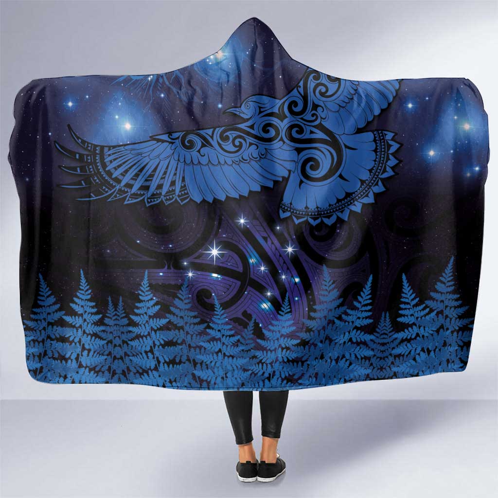 New Zealand Kea Bird Hooded Blanket Maori Tattoo and Silver Fern Matariki Style