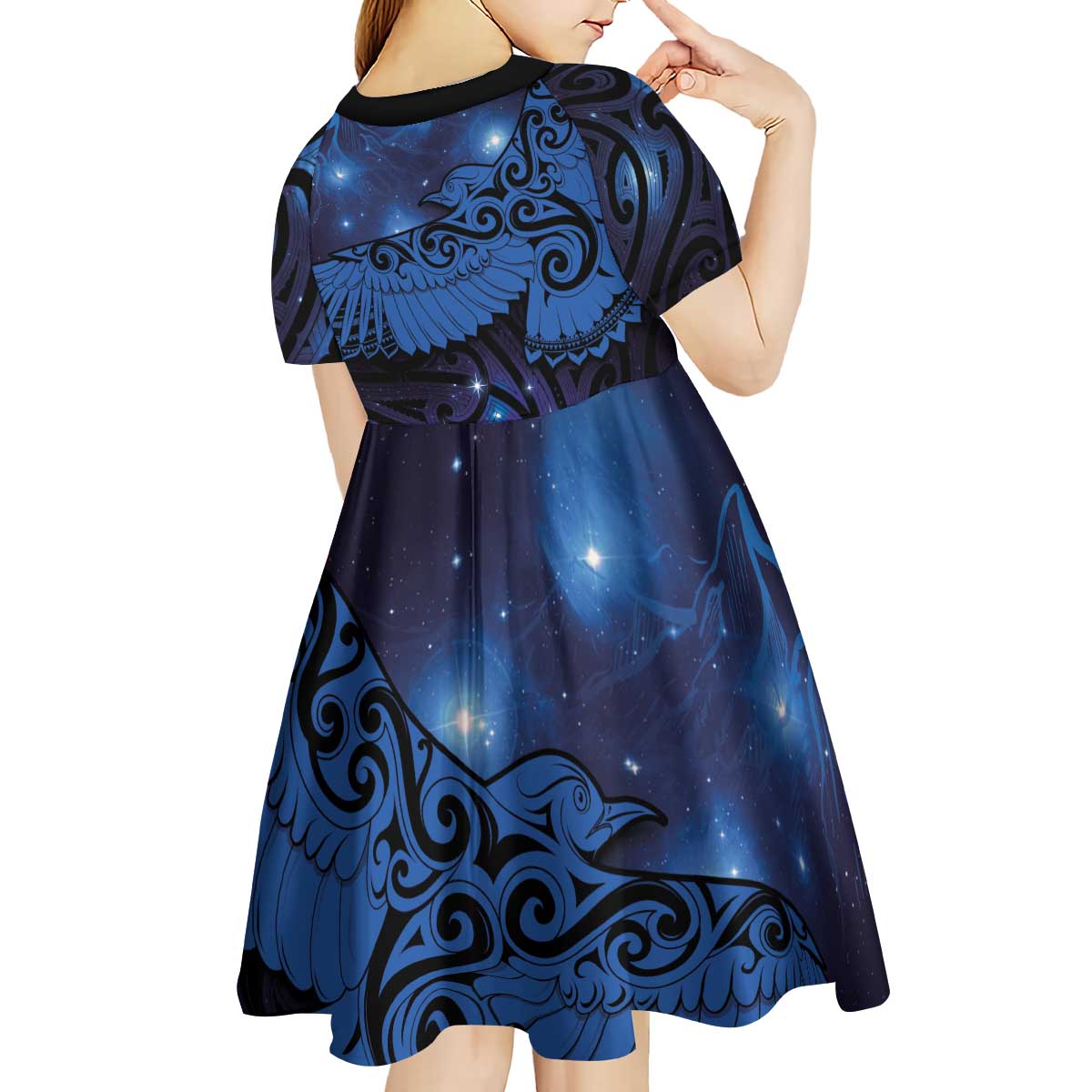 New Zealand Kea Bird Kid Short Sleeve Dress Maori Tattoo and Silver Fern Matariki Style LT03 - Polynesian Pride