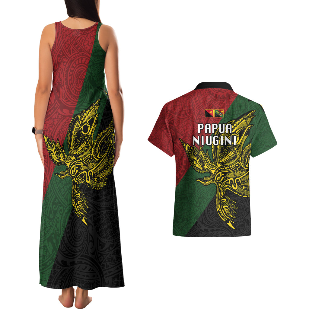 Papua New Guinea Chimbu Province Couples Matching Tank Maxi Dress and Hawaiian Shirt PNG Birds Of Paradise Polynesian Arty Style LT03 - Polynesian Pride