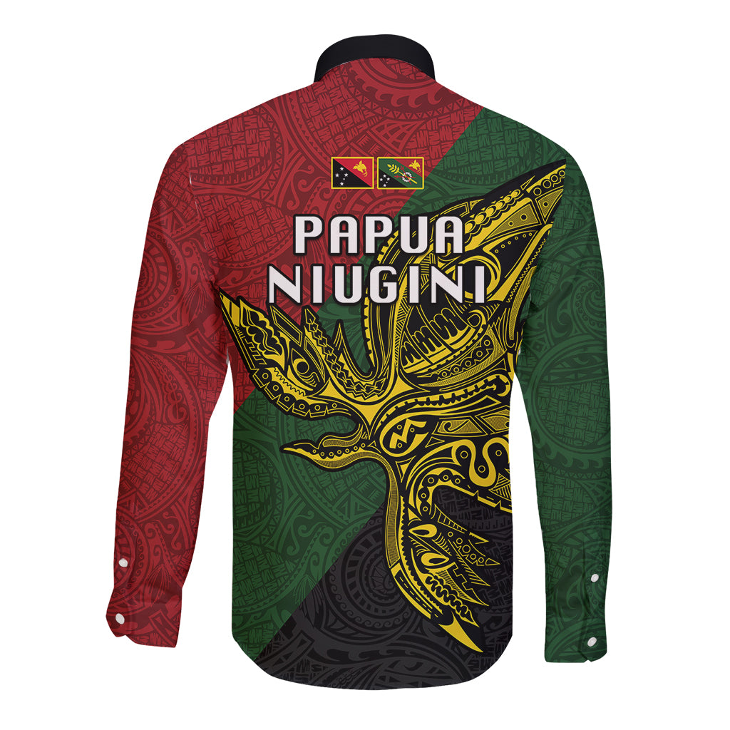 Papua New Guinea Chimbu Province Long Sleeve Button Shirt PNG Birds Of Paradise Polynesian Arty Style LT03 - Polynesian Pride
