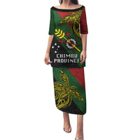 Papua New Guinea Chimbu Province Puletasi PNG Birds Of Paradise Polynesian Arty Style LT03 Long Dress Green - Polynesian Pride