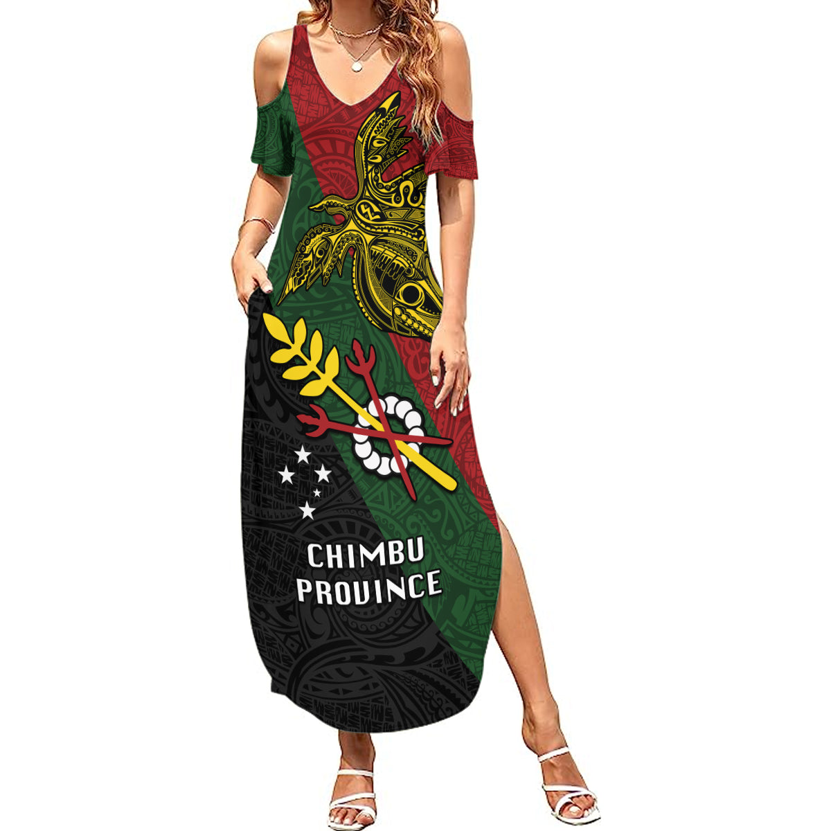 Papua New Guinea Chimbu Province Summer Maxi Dress PNG Birds Of Paradise Polynesian Arty Style LT03 Women Green - Polynesian Pride