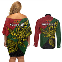 Custom Papua New Guinea Chimbu Province Couples Matching Off Shoulder Short Dress and Long Sleeve Button Shirts PNG Birds Of Paradise Polynesian Arty Style LT03 - Polynesian Pride