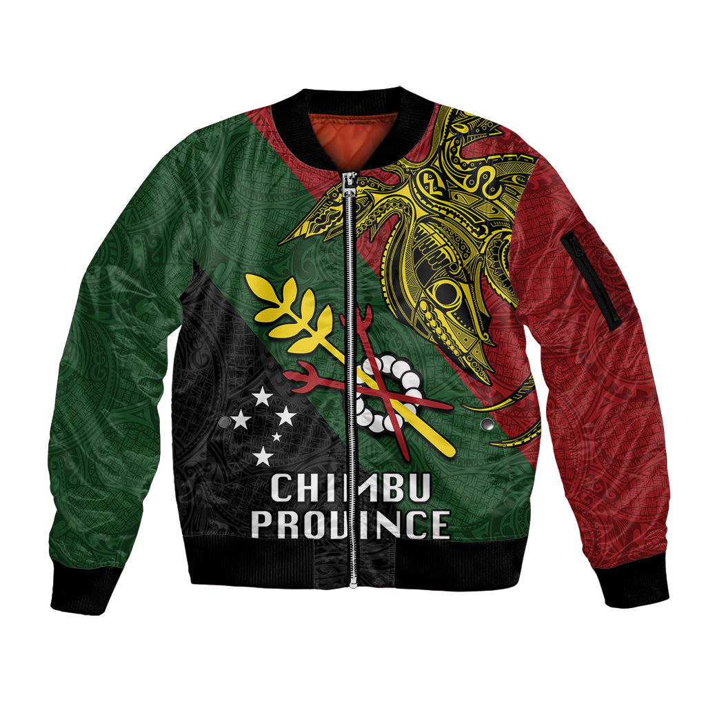 Custom Papua New Guinea Chimbu Province Sleeve Zip Bomber Jacket PNG Birds Of Paradise Polynesian Arty Style LT03 Unisex Green - Polynesian Pride