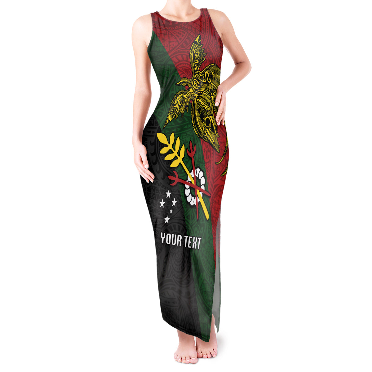 Custom Papua New Guinea Chimbu Province Tank Maxi Dress PNG Birds Of Paradise Polynesian Arty Style LT03 Women Green - Polynesian Pride