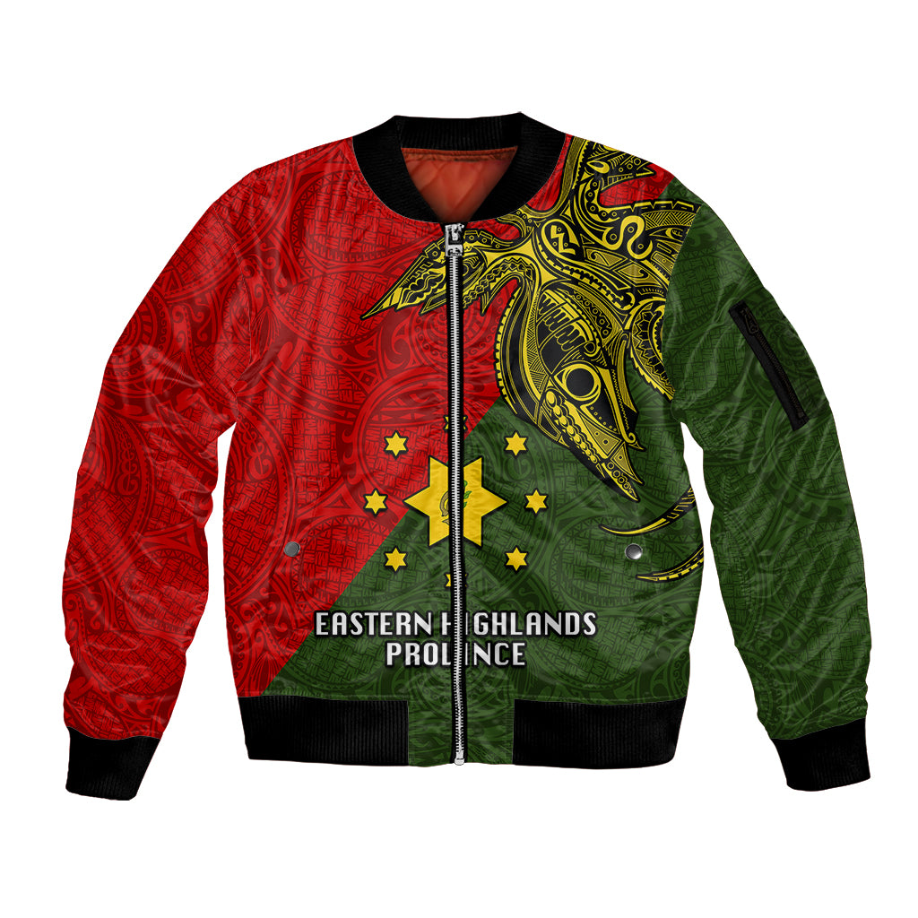 Papua New Guinea Eastern Highlands Province Sleeve Zip Bomber Jacket PNG Birds Of Paradise Polynesian Arty Style LT03 Unisex Green - Polynesian Pride