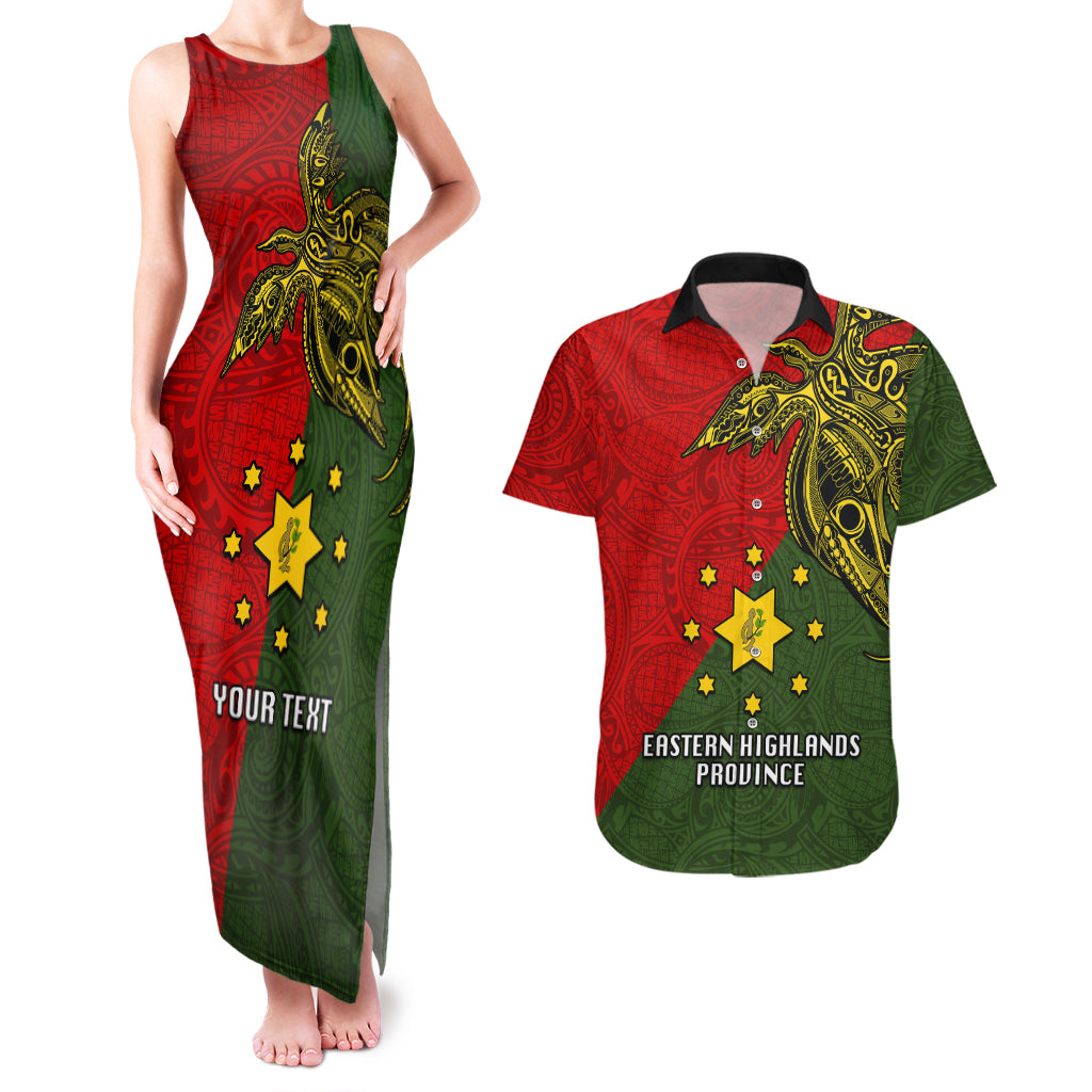 Custom Papua New Guinea Eastern Highlands Province Couples Matching Tank Maxi Dress and Hawaiian Shirt PNG Birds Of Paradise Polynesian Arty Style LT03 Green - Polynesian Pride