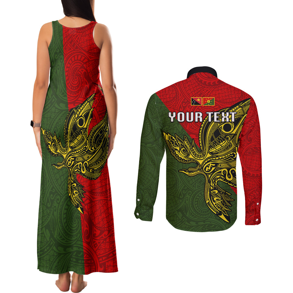 Custom Papua New Guinea Eastern Highlands Province Couples Matching Tank Maxi Dress and Long Sleeve Button Shirts PNG Birds Of Paradise Polynesian Arty Style LT03 - Polynesian Pride