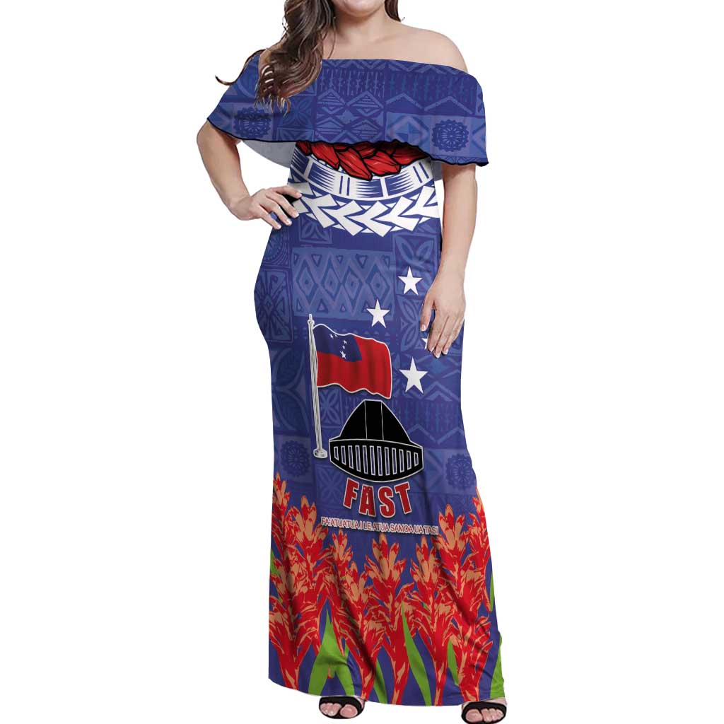 FAST Party Samoa Off Shoulder Maxi Dress Ula Fala Teuila Polynesian Tapa Pattern