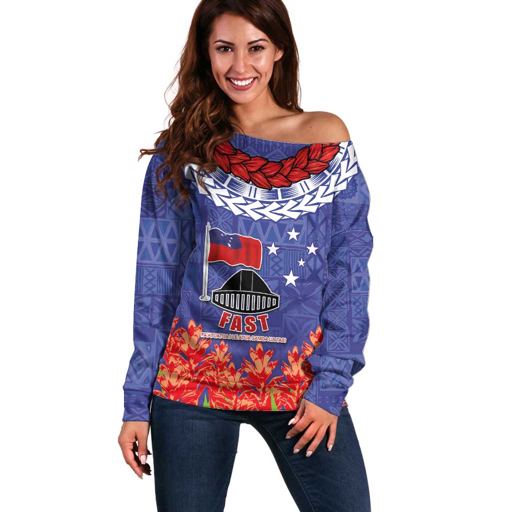 FAST Party Samoa Off Shoulder Sweater Ula Fala Teuila Polynesian Tapa Pattern