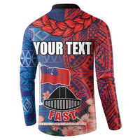 CHOGM FAST Samoa 2024 Button Sweatshirt Samoan Tapa Tribal and Ornament Pattern with Hibiscus