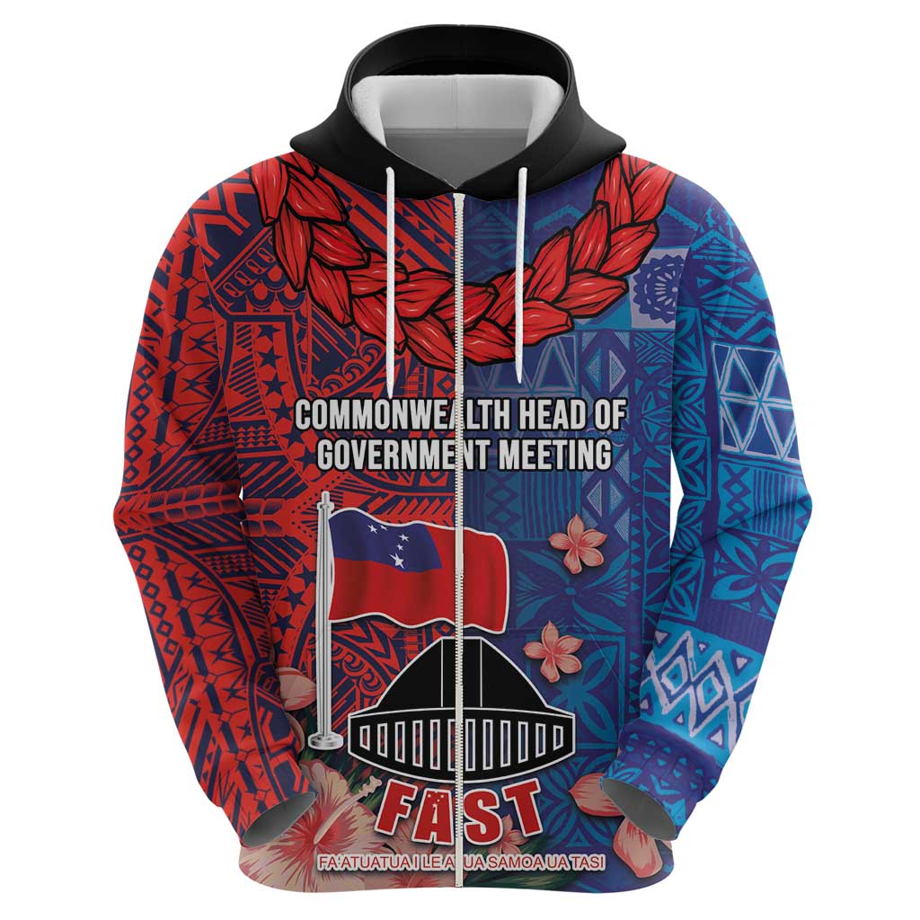 CHOGM FAST Samoa 2024 Hoodie Samoan Tapa Tribal and Ornament Pattern with Hibiscus