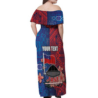 CHOGM FAST Samoa 2024 Off Shoulder Maxi Dress Samoan Tapa Tribal and Ornament Pattern with Hibiscus