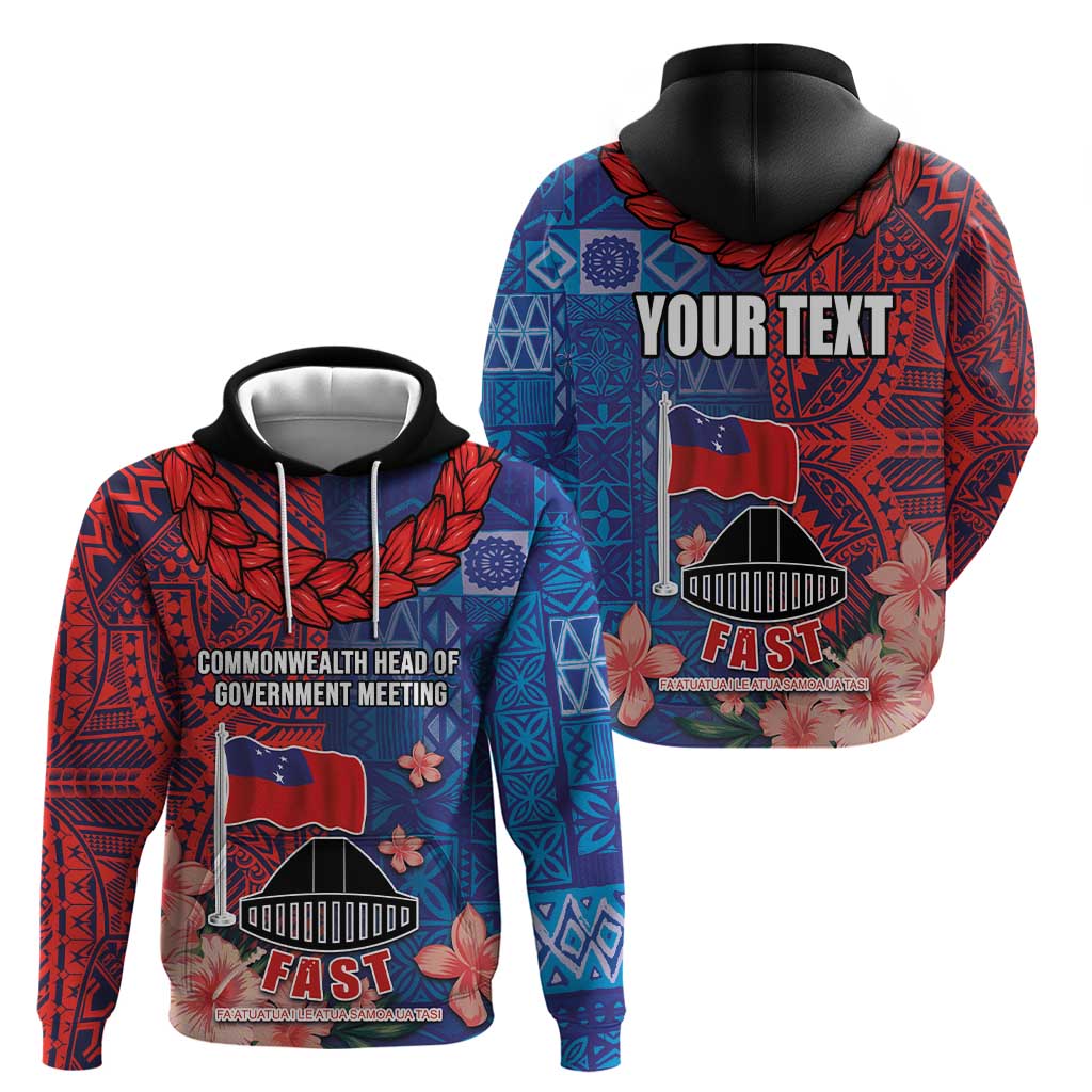 CHOGM FAST Samoa 2024 Zip Hoodie Samoan Tapa Tribal and Ornament Pattern with Hibiscus