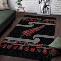 New Zealand Christmas Area Rug Meri Kirihimete Silver Fern Knit Style Red Color - Polynesian Pride
