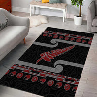 New Zealand Christmas Area Rug Meri Kirihimete Silver Fern Knit Style Red Color - Polynesian Pride