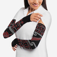New Zealand Christmas Arm Sleeves Meri Kirihimete Silver Fern Knit Style Red Color - Polynesian Pride