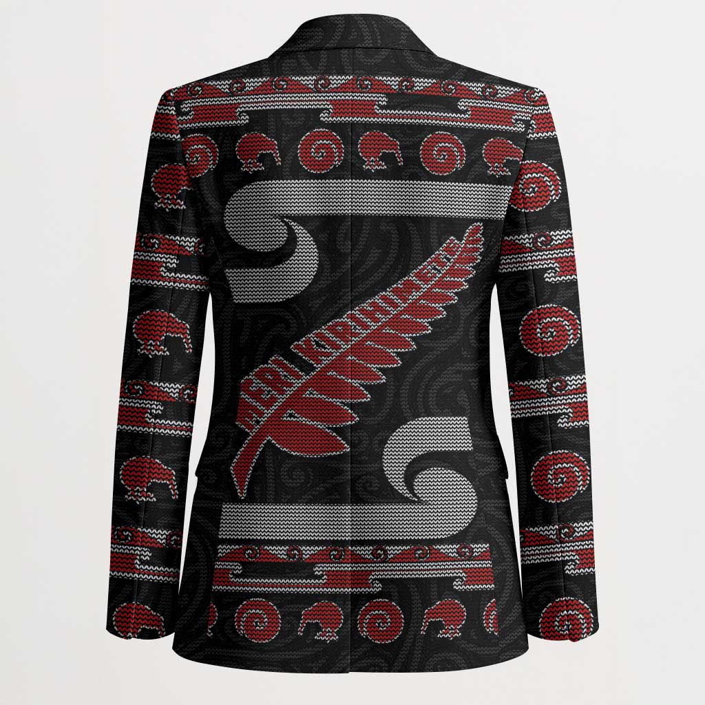 New Zealand Christmas Blazer Meri Kirihimete Silver Fern Knit Style Red Color - Polynesian Pride
