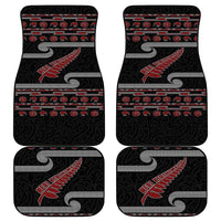 New Zealand Christmas Car Mats Meri Kirihimete Silver Fern Knit Style Red Color - Polynesian Pride