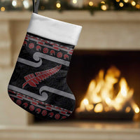 New Zealand Christmas Stocking Meri Kirihimete Silver Fern Knit Style Red Color - Polynesian Pride