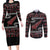 New Zealand Christmas Couples Matching Long Sleeve Bodycon Dress and Long Sleeve Button Shirt Meri Kirihimete Silver Fern Knit Style Red Color - Polynesian Pride