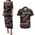 New Zealand Christmas Couples Matching Puletasi and Hawaiian Shirt Meri Kirihimete Silver Fern Knit Style Red Color - Polynesian Pride