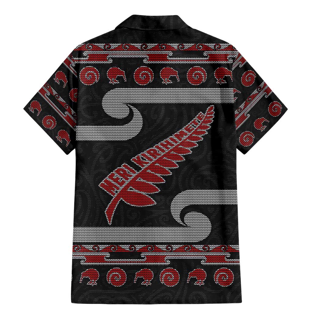 New Zealand Christmas Family Matching Mermaid Dress and Hawaiian Shirt Meri Kirihimete Silver Fern Knit Style Red Color - Polynesian Pride