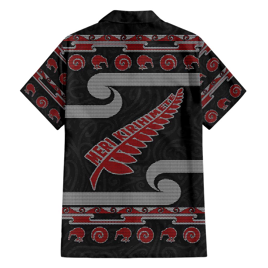 New Zealand Christmas Family Matching Puletasi and Hawaiian Shirt Meri Kirihimete Silver Fern Knit Style Red Color - Polynesian Pride