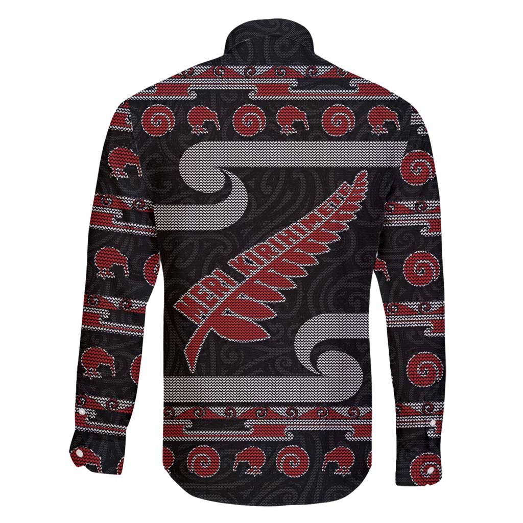 New Zealand Christmas Family Matching Puletasi and Hawaiian Shirt Meri Kirihimete Silver Fern Knit Style Red Color - Polynesian Pride