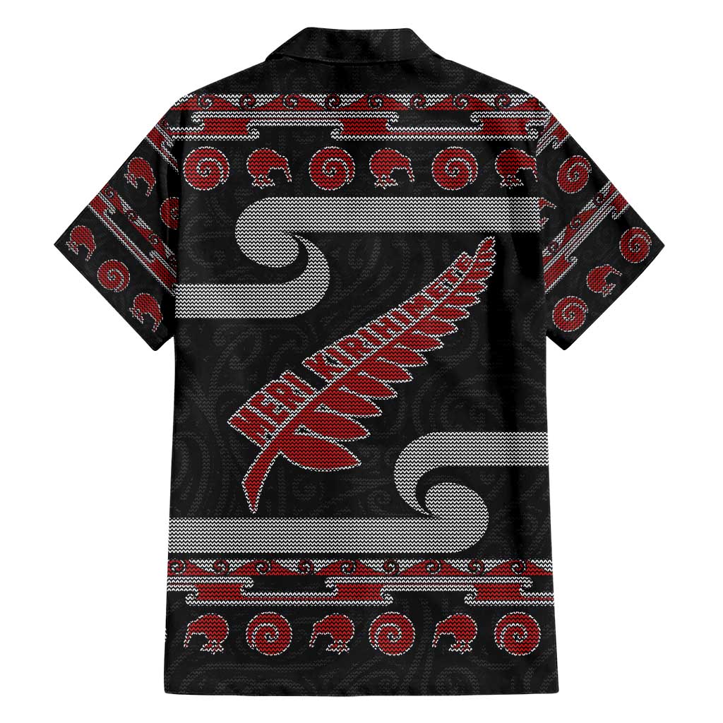 New Zealand Christmas Hawaiian Shirt Meri Kirihimete Silver Fern Knit Style Red Color - Polynesian Pride
