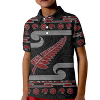 New Zealand Christmas Kid Polo Shirt Meri Kirihimete Silver Fern Knit Style Red Color - Polynesian Pride