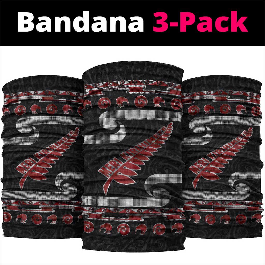 New Zealand Christmas Neck Gaiter Meri Kirihimete Silver Fern Knit Style Red Color - Polynesian Pride