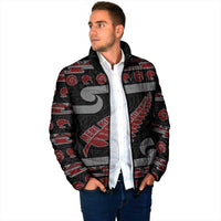 New Zealand Christmas Padded Jacket Meri Kirihimete Silver Fern Knit Style Red Color - Polynesian Pride