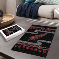 New Zealand Christmas Puzzle Meri Kirihimete Silver Fern Knit Style Red Color - Polynesian Pride