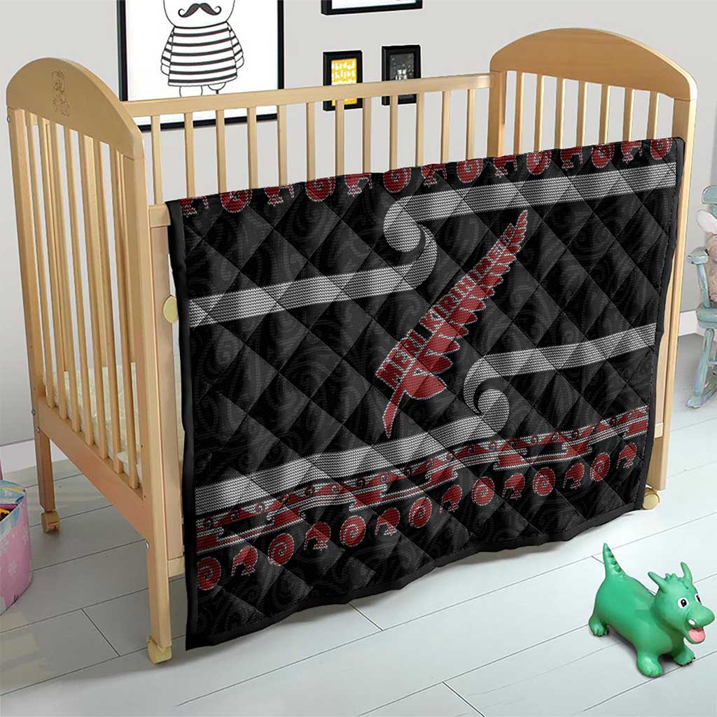 New Zealand Christmas Quilt Meri Kirihimete Silver Fern Knit Style Red Color - Polynesian Pride