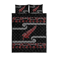 New Zealand Christmas Quilt Bed Set Meri Kirihimete Silver Fern Knit Style Red Color - Polynesian Pride