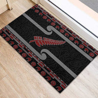New Zealand Christmas Rubber Doormat Meri Kirihimete Silver Fern Knit Style Red Color - Polynesian Pride