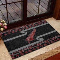 New Zealand Christmas Rubber Doormat Meri Kirihimete Silver Fern Knit Style Red Color - Polynesian Pride